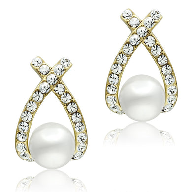 GL251 - IP Gold(Ion Plating) Brass Earrings with Synthetic Pearl in White