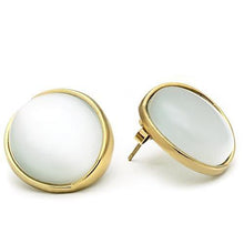 Load image into Gallery viewer, GL253 - IP Gold(Ion Plating) Brass Earrings with Synthetic Cat Eye in White