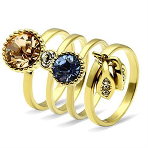 GL276 - IP Gold(Ion Plating) Brass Ring with Top Grade Crystal  in Multi Color