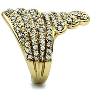 GL284 - IP Gold(Ion Plating) Brass Ring with Top Grade Crystal  in Clear