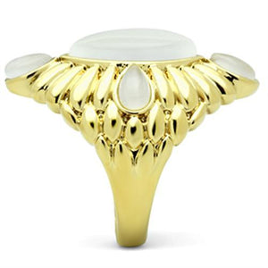 GL294 - IP Gold(Ion Plating) Brass Ring with Synthetic Cat Eye in White