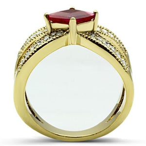 GL298 - IP Gold(Ion Plating) Brass Ring with AAA Grade CZ  in Ruby