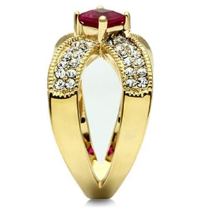 GL298 - IP Gold(Ion Plating) Brass Ring with AAA Grade CZ  in Ruby