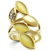 Load image into Gallery viewer, GL302 - IP Gold(Ion Plating) Brass Ring with Synthetic Cat Eye in Citrine Yellow