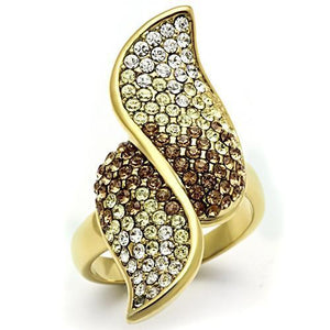 GL304 - IP Gold(Ion Plating) Brass Ring with Top Grade Crystal  in Multi Color