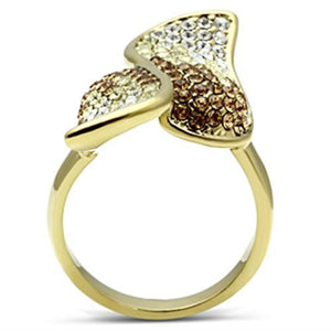 GL304 - IP Gold(Ion Plating) Brass Ring with Top Grade Crystal  in Multi Color