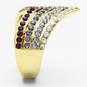 GL305 - IP Gold(Ion Plating) Brass Ring with Top Grade Crystal  in Multi Color