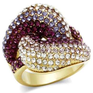 GL306 - IP Gold(Ion Plating) Brass Ring with Top Grade Crystal  in Multi Color