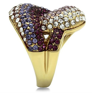 GL306 - IP Gold(Ion Plating) Brass Ring with Top Grade Crystal  in Multi Color