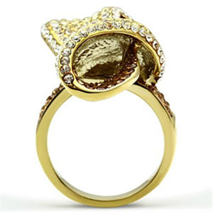 GL307 - IP Gold(Ion Plating) Brass Ring with Top Grade Crystal  in Multi Color