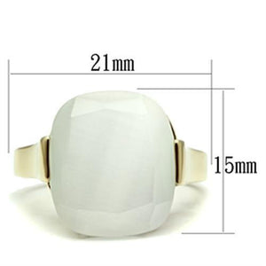 GL309 - IP Gold(Ion Plating) Brass Ring with Synthetic Cat Eye in White