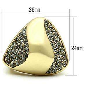 GL311 - IP Gold(Ion Plating) Brass Ring with Top Grade Crystal  in Black Diamond