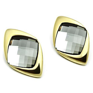 GL341 - IP Gold(Ion Plating) Brass Earrings with Synthetic Synthetic Glass in Black Diamond