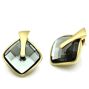 GL342 - IP Gold(Ion Plating) Brass Earrings with Synthetic Synthetic Glass in Black Diamond