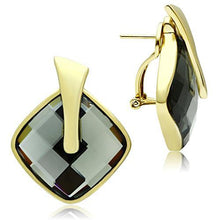 Load image into Gallery viewer, GL342 - IP Gold(Ion Plating) Brass Earrings with Synthetic Synthetic Glass in Black Diamond