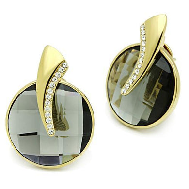 GL343 - IP Gold(Ion Plating) Brass Earrings with Synthetic Synthetic Glass in Black Diamond