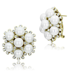 GL349 - IP Gold(Ion Plating) Brass Earrings with Synthetic Pearl in White