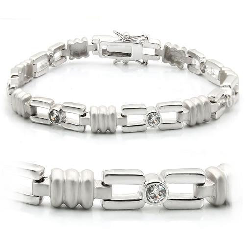 LO1162 - Matte Rhodium & Rhodium Brass Bracelet with AAA Grade CZ  in Clear