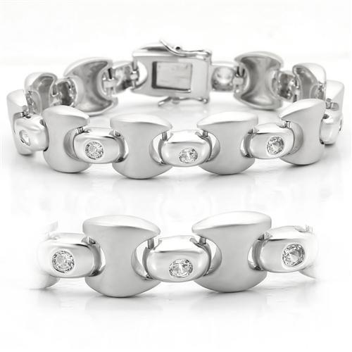 LO1166 - Matte Rhodium & Rhodium Brass Bracelet with AAA Grade CZ  in Clear