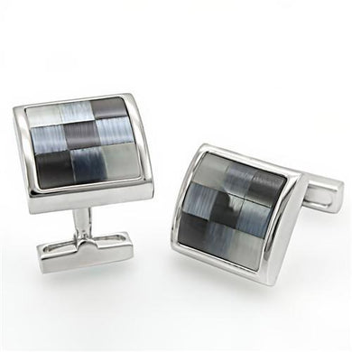 LO1371 - Rhodium Brass Cufflink with Semi-Precious Cat Eye in Multi Color