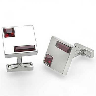 LO1385 - Rhodium Brass Cufflink with Top Grade Crystal  in Siam