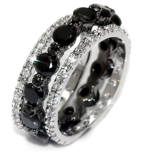 LO1542 - Rhodium + Ruthenium Brass Ring with AAA Grade CZ  in Black Diamond