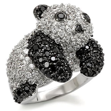 LO1559 - Rhodium + Ruthenium Brass Ring with AAA Grade CZ  in Black Diamond