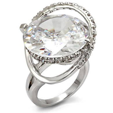 LO1561 - Rhodium Brass Ring with AAA Grade CZ  in Clear