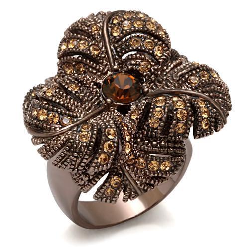 LO1655 - Chocolate Gold Brass Ring with Top Grade Crystal  in Smoked Quartz