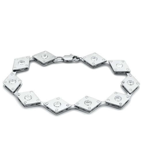 LO2006 - Matte Rhodium & Rhodium Brass Bracelet with AAA Grade CZ  in Clear