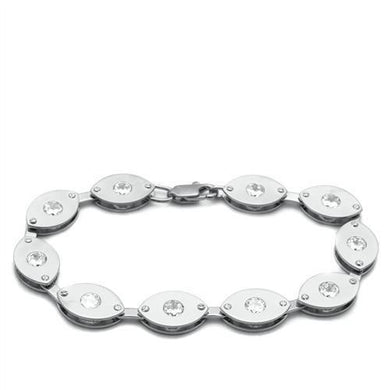 LO2011 - Matte Rhodium & Rhodium Brass Bracelet with AAA Grade CZ  in Clear