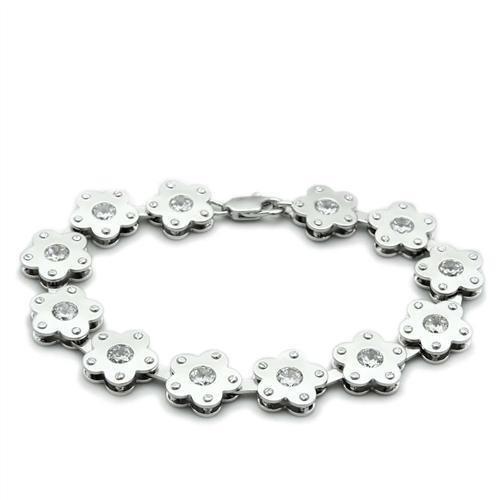 LO2019 - Matte Rhodium & Rhodium Brass Bracelet with AAA Grade CZ  in Clear