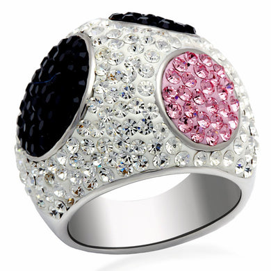 LO2081 - Rhodium + Ruthenium Brass Ring with Top Grade Crystal  in Multi Color