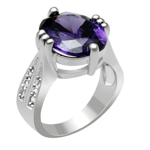 Load image into Gallery viewer, LO2088 - Rhodium Brass Ring with AAA Grade CZ  in Fuchsia