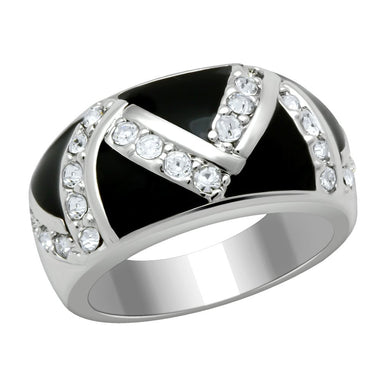 LO2094 - Rhodium Brass Ring with Top Grade Crystal  in Clear