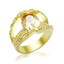 Load image into Gallery viewer, LO2098 - Gold Brass Ring with AAA Grade CZ  in Champagne