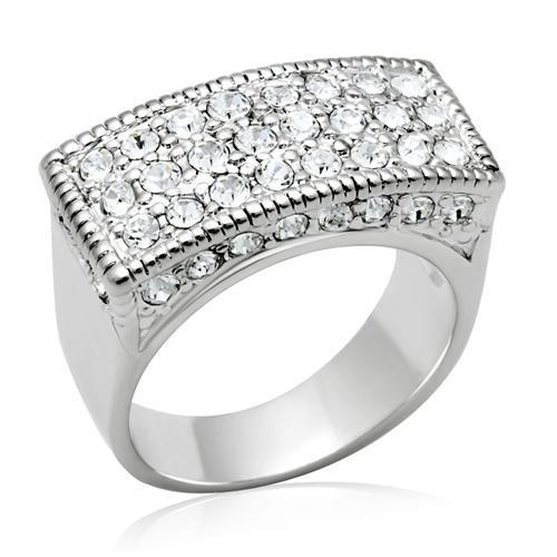 LO2103 - Rhodium Brass Ring with Top Grade Crystal  in Clear