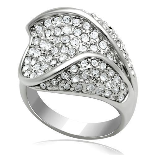 LO2105 - Rhodium Brass Ring with Top Grade Crystal  in Clear