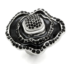 Load image into Gallery viewer, LO2157 - Rhodium Brass Ring with Top Grade Crystal  in Jet