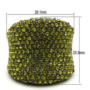 LO2185 - TIN Cobalt Black Brass Ring with Top Grade Crystal  in Olivine color