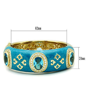 LO2250 - Gold Brass Bangle with Synthetic Synthetic Glass in Sea Blue