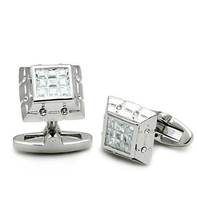 LO2306 - Rhodium Brass Cufflink with AAA Grade CZ  in Clear