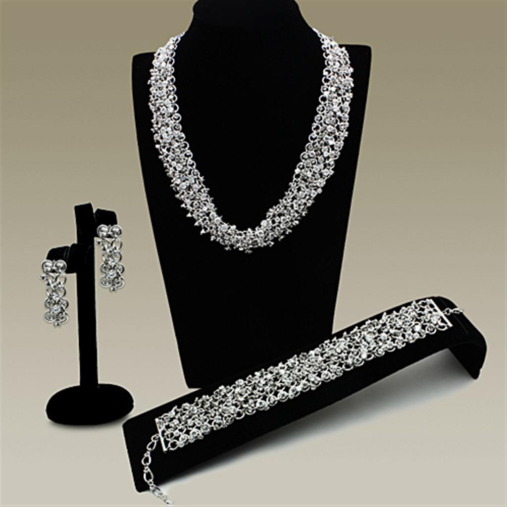 LO2344 - Rhodium Brass Jewelry Sets with AAA Grade CZ  in Clear