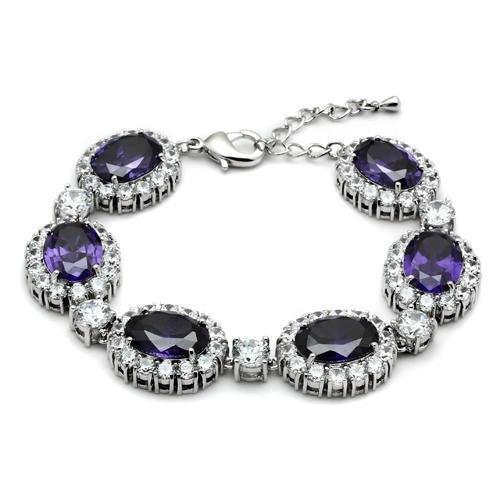 LO2359 - Rhodium Brass Bracelet with AAA Grade CZ  in Amethyst