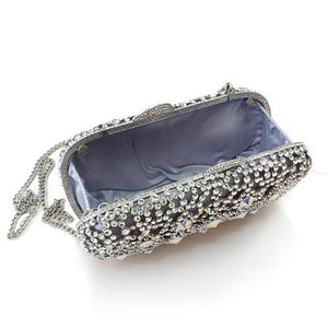 LO2364 - Imitation Rhodium White Metal Clutch with Top Grade Crystal  in White