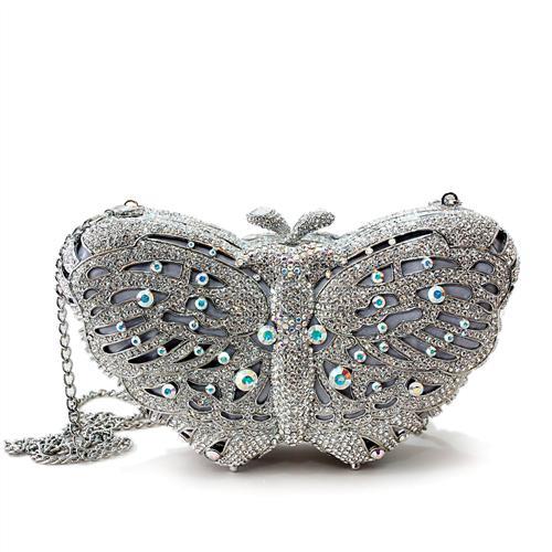 LO2366 - Imitation Rhodium White Metal Clutch with Top Grade Crystal  in White