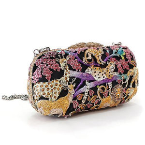 LO2373 - Gold White Metal Clutch with Top Grade Crystal  in Multi Color