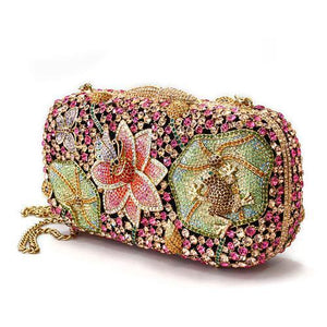 LO2375 - Ancientry Gold White Metal Clutch with Top Grade Crystal  in Multi Color