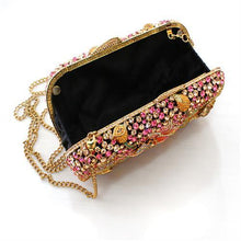 Load image into Gallery viewer, LO2375 - Ancientry Gold White Metal Clutch with Top Grade Crystal  in Multi Color