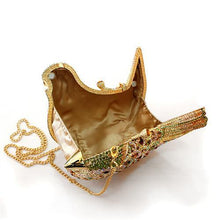 Load image into Gallery viewer, LO2378 - Gold White Metal Clutch with Top Grade Crystal  in Multi Color